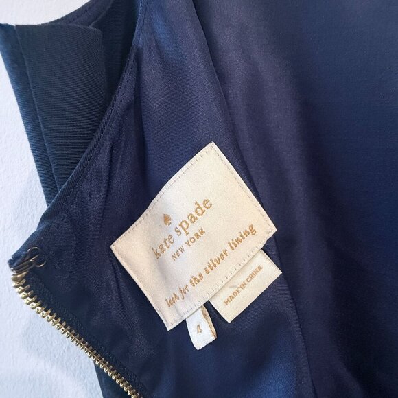 Kate Spade Size 4 Talitha Navy Blue Ruffle Hem Dress Slim Bow Belt Sleeveless - Picture 7 of 15